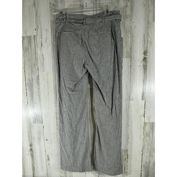 Sundance Womens Pants Size 8 (32x31.5) Linen Blend Gray Striped Belted Wide Leg - Picture 3 of 9